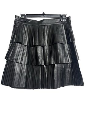 New Lulus Black Vegan Leather Tiered Pleated Mini‎ Skirt